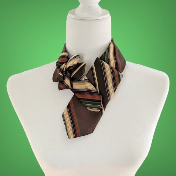 Ogsplosh - Vintage Unisex Ascot - Brown Striped Unique Scarf - NEW - Picture 1 of 8